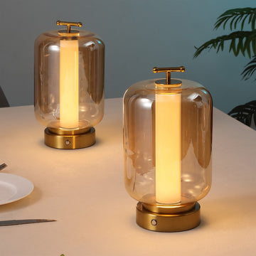 Milou 10.75" Vintage Glam Lantern Rechargeable/Cordless Dimmable Integrated LED Table Lamp with Touch Sensor
